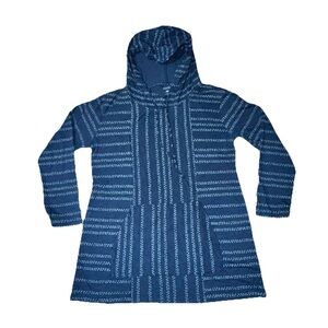 Pure Jill Indigo Blue Dot Striped Cotton Drawstring Tunic Hoodie Casual Size S